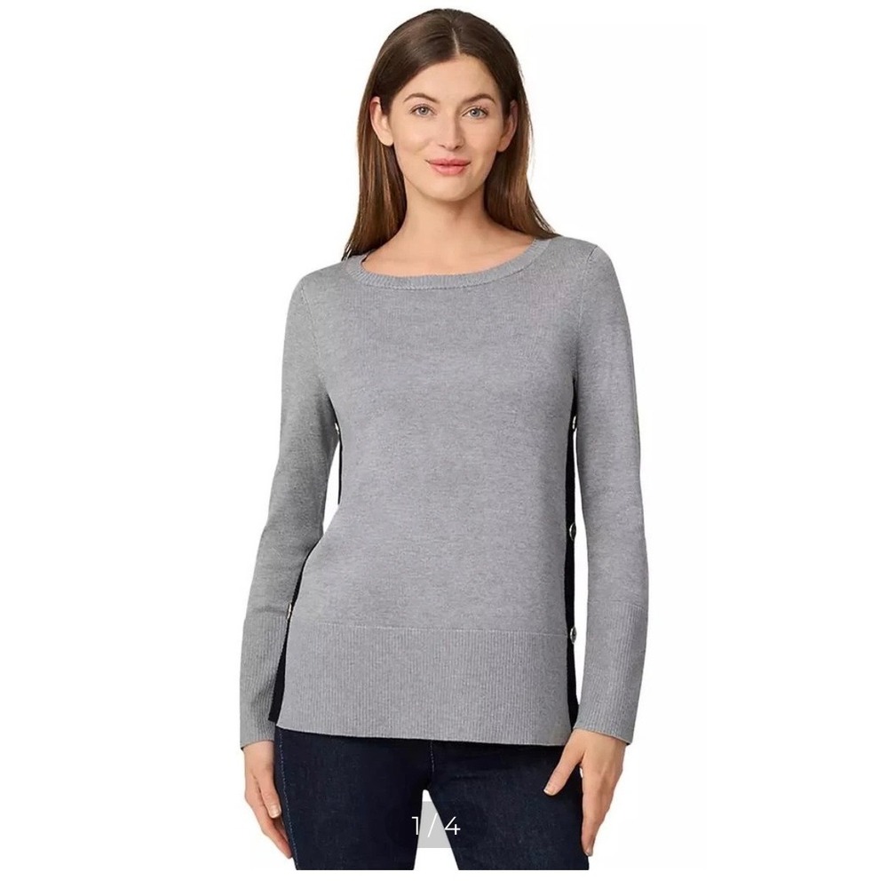 Melissa Paige Heather Grey‎ Button Side Crew Neck Sweater Medium